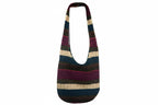 Striped handbag with a colorful pattern on a white background