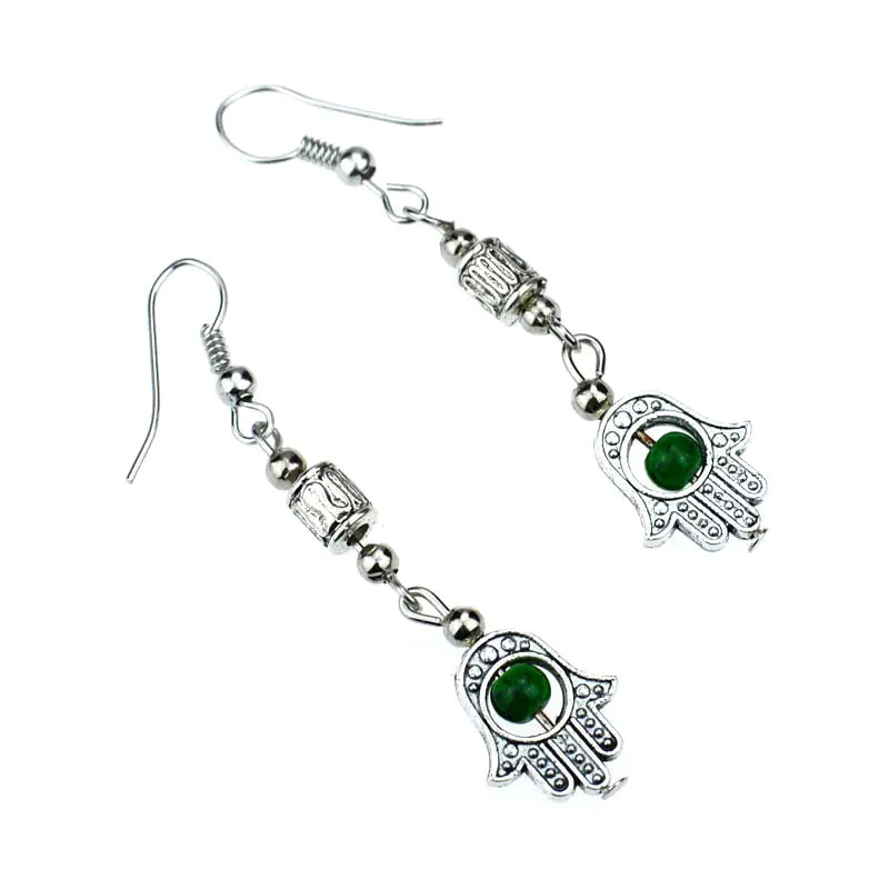Bohemian Colorful Silver Beaded Hand Earrings