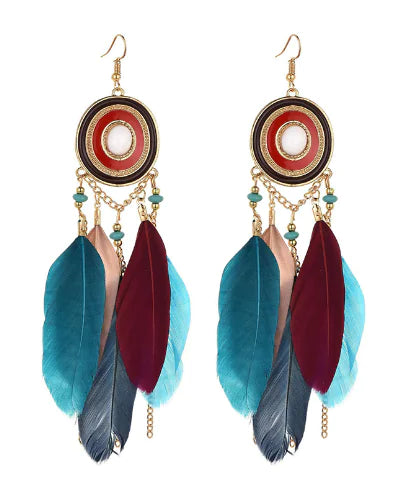 Bohemian Vintage Feather Earrings - Statement Jewelry