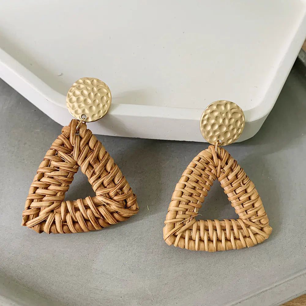Bohemian Woven Rattan Earrings (One Pair)