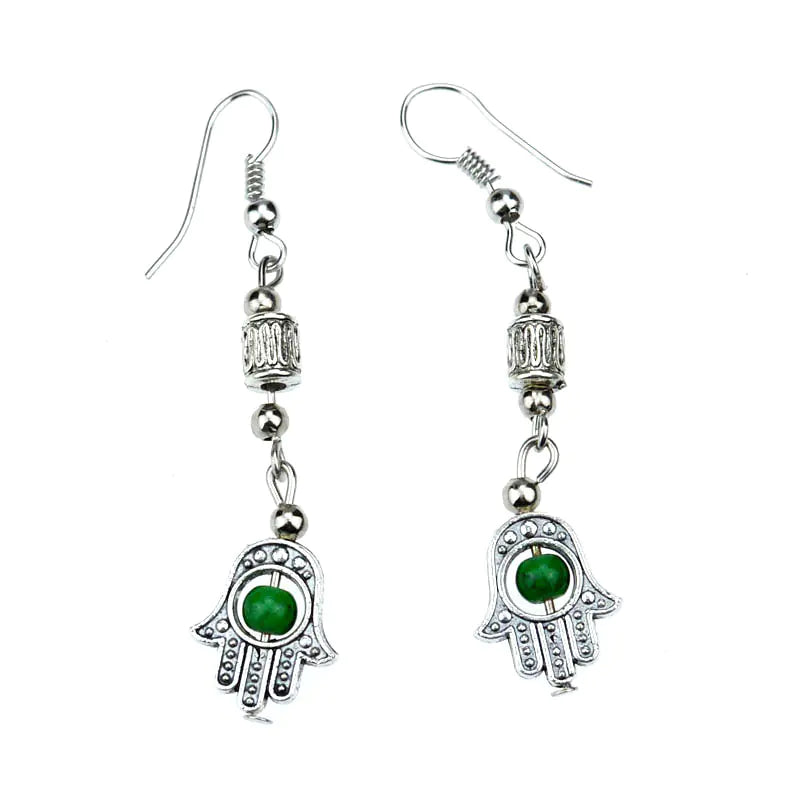 Bohemian Colorful Silver Beaded Hand Earrings