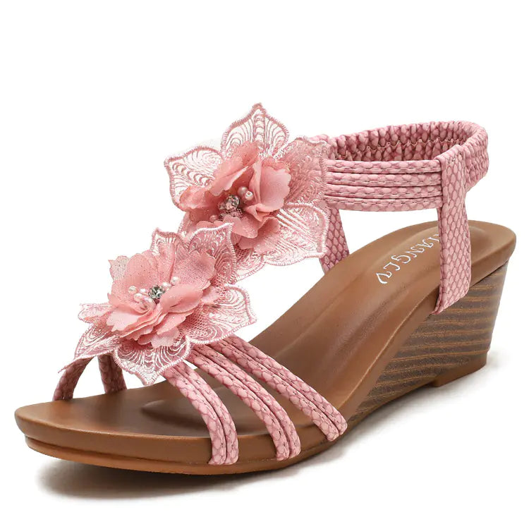 Flower Child Sandals with Woven Ankle Strap