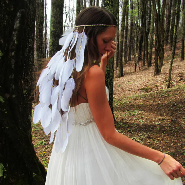 White Feather Headpiece for Bohemian Wedding