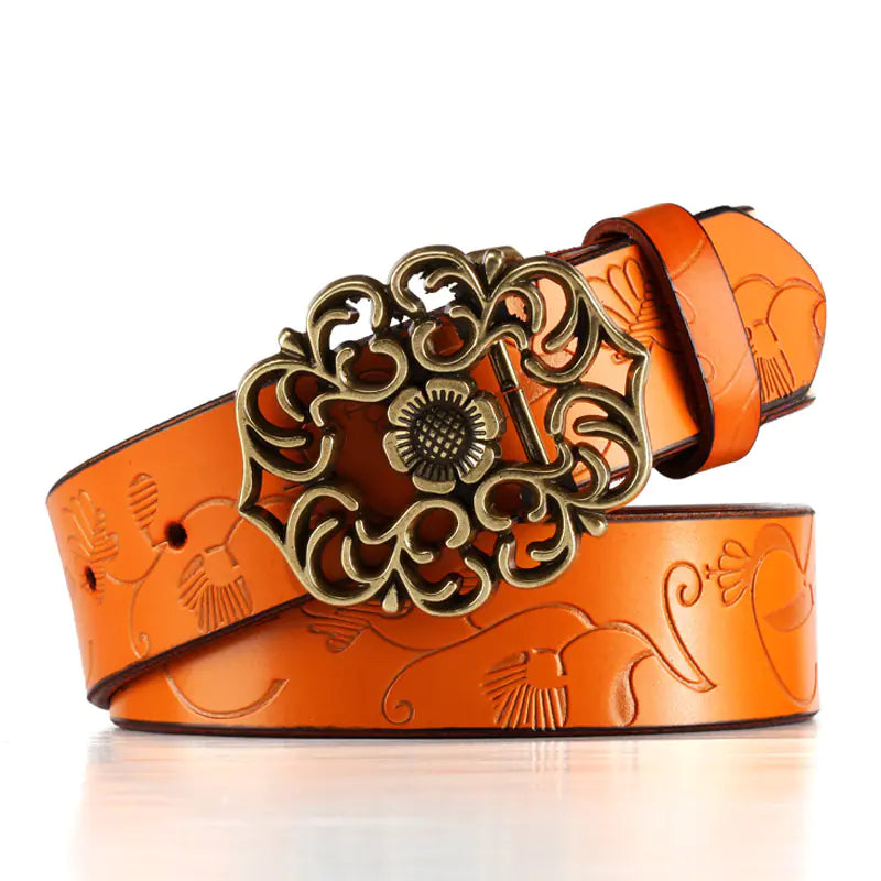 Vintage Leather Belt with Ethnic Style for Women