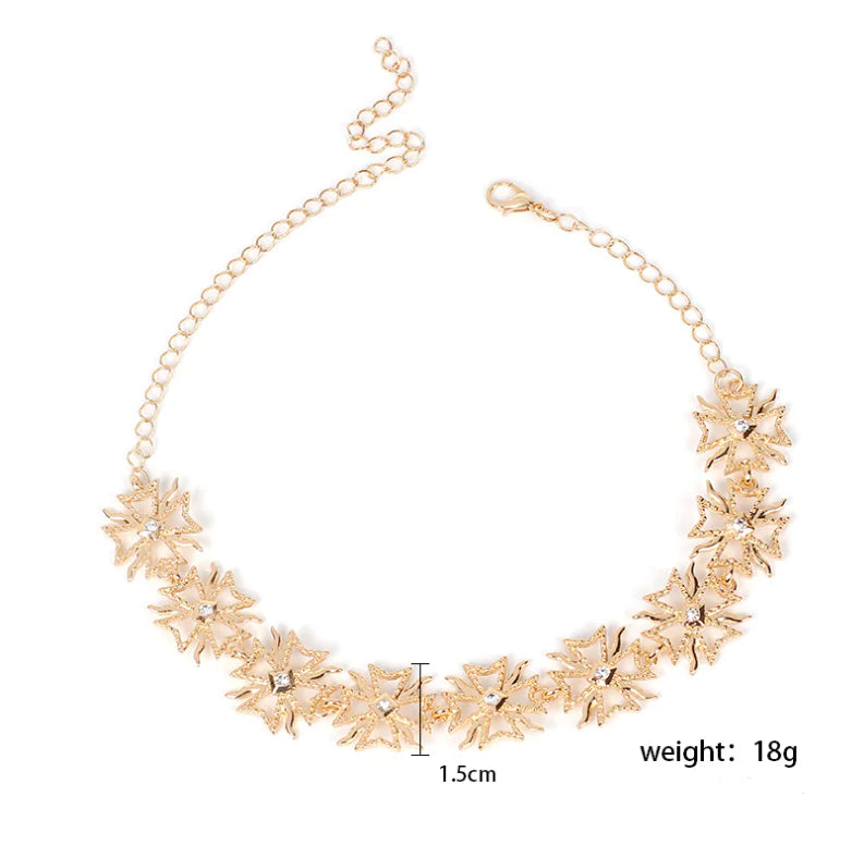 Bohemian Cross Pendant Necklace with Rhinestones