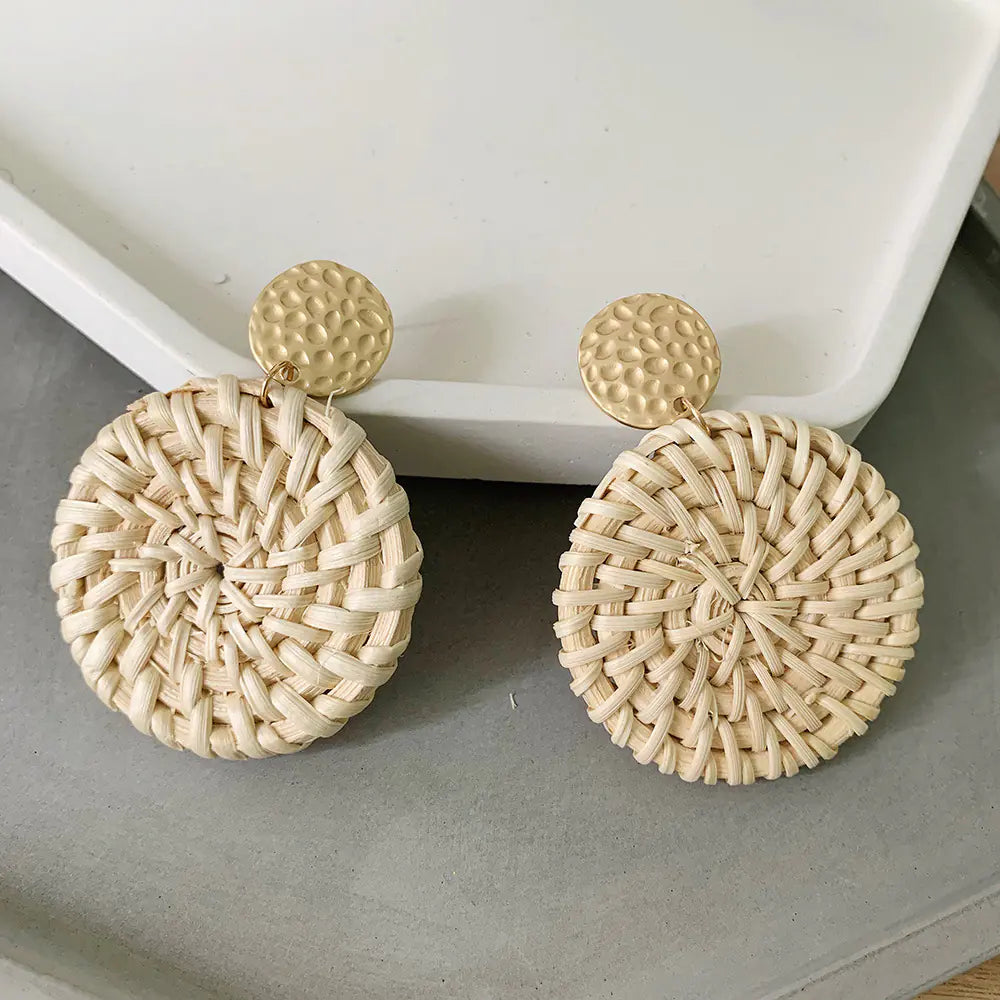 Bohemian Woven Rattan Earrings (One Pair)