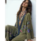 Embroidered Flower Bohemian Green Cardigan Dress