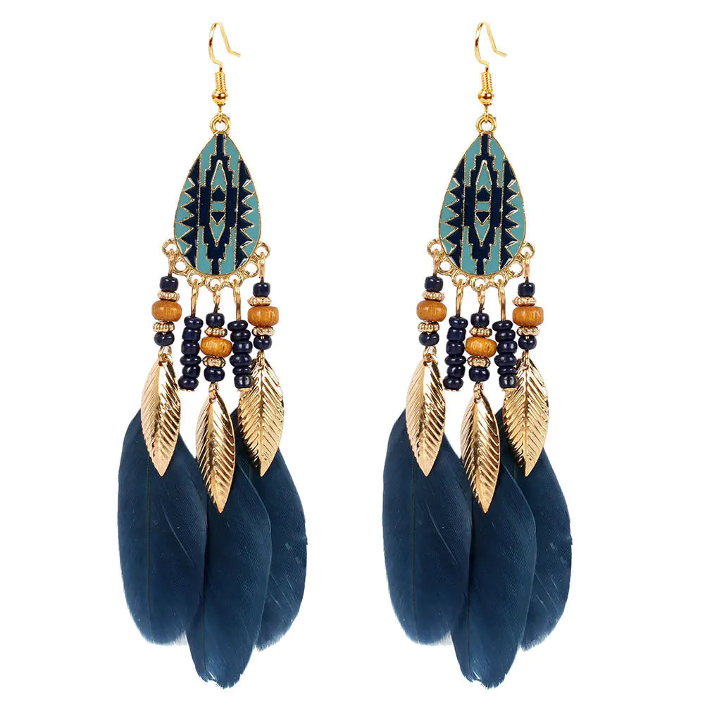Bohemian Vintage Feather Earrings - Statement Jewelry