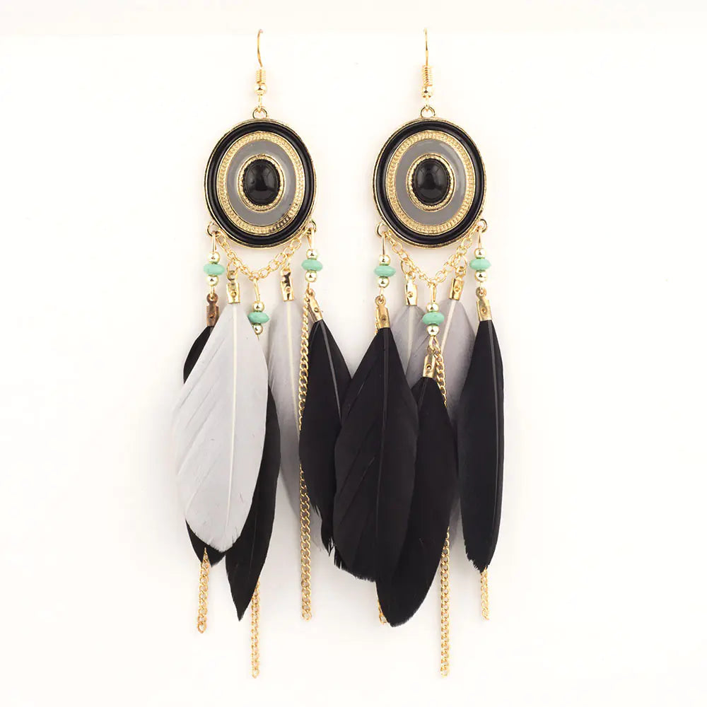 Bohemian Vintage Feather Earrings - Statement Jewelry