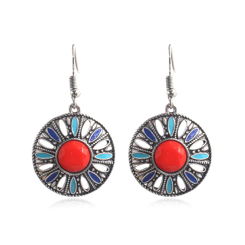 Bohemian Style Red Gemstone Pendant Earrings