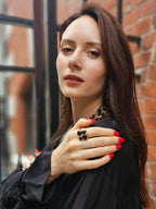 Black Agate With Zircon Statement Ring NR002-4