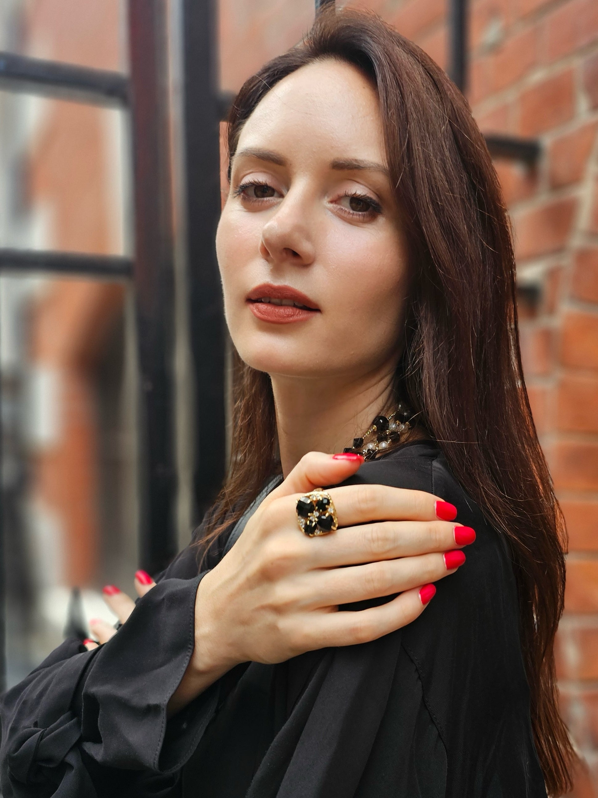 Black Agate With Zircon Statement Ring NR002-4