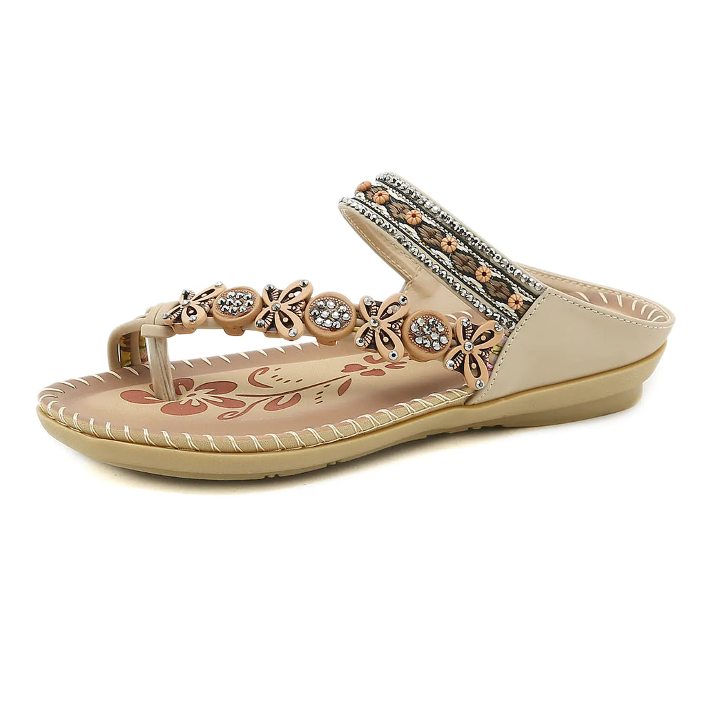 Bohemian Rhinestone Clip Toe Slippers