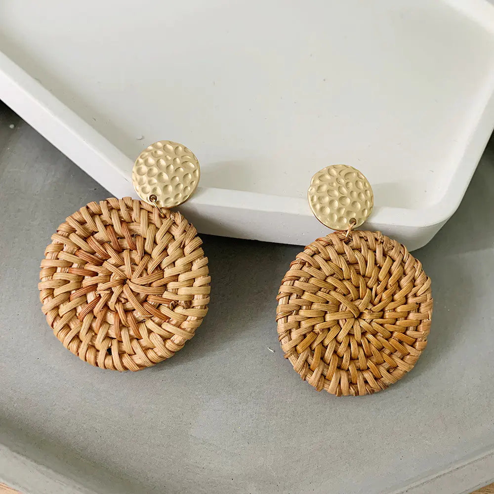 Bohemian Woven Rattan Earrings (One Pair)