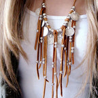 Bohemian Suede Coin Bead Tassel Necklace