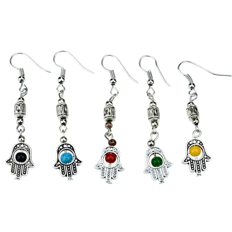 Bohemian Colorful Silver Beaded Hand Earrings