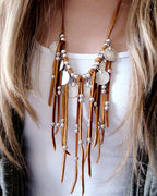 Bohemian Suede Coin Bead Tassel Necklace