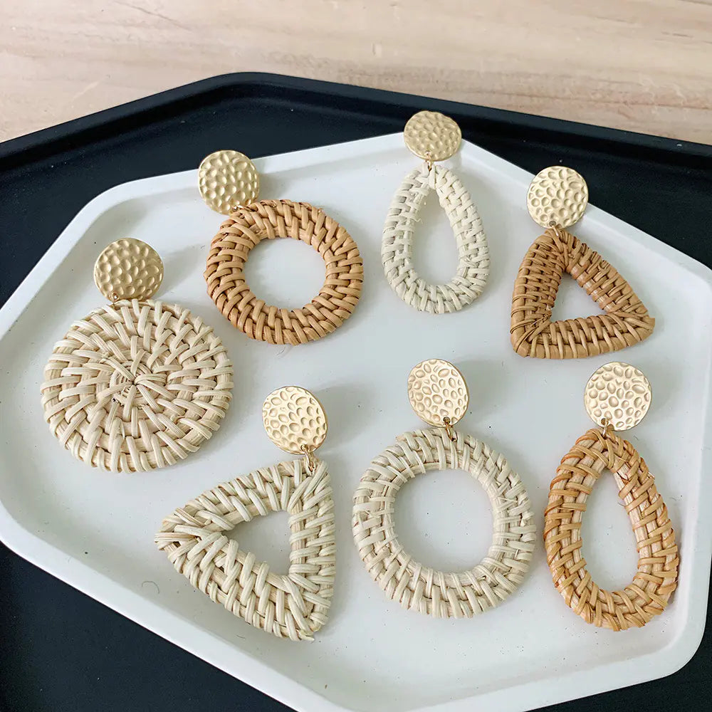 Bohemian Woven Rattan Earrings (One Pair)