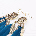 Bohemian Long Dreamcatcher Leaf Feather Earrings