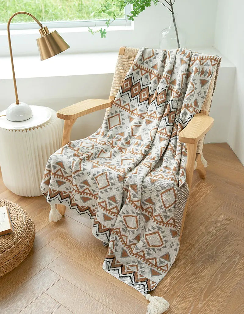 Bohemian Vintage Knitted Geometric Shawl Blanket