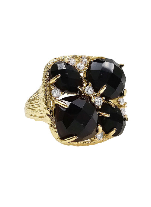 Black Agate With Zircon Statement Ring NR002-0