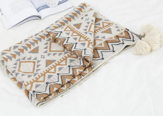 Bohemian Knitted Jacquard Tassel Throw Blanket