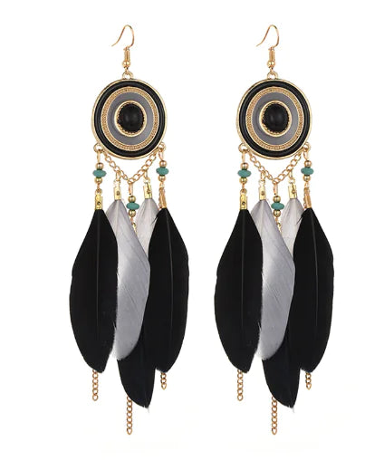 Bohemian Vintage Feather Earrings - Statement Jewelry