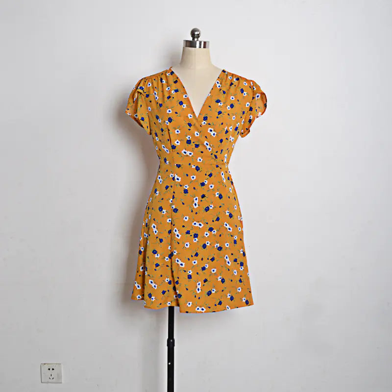 Women's Mini Bohemian V Neck Chiffon Dress