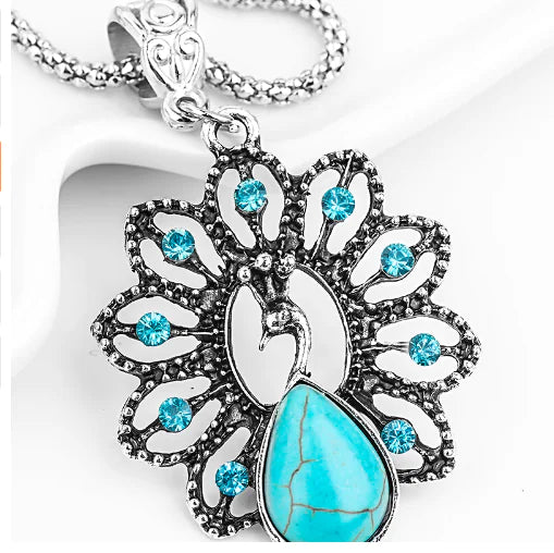 Peacock Necklace with Turquoise Bohemian Style