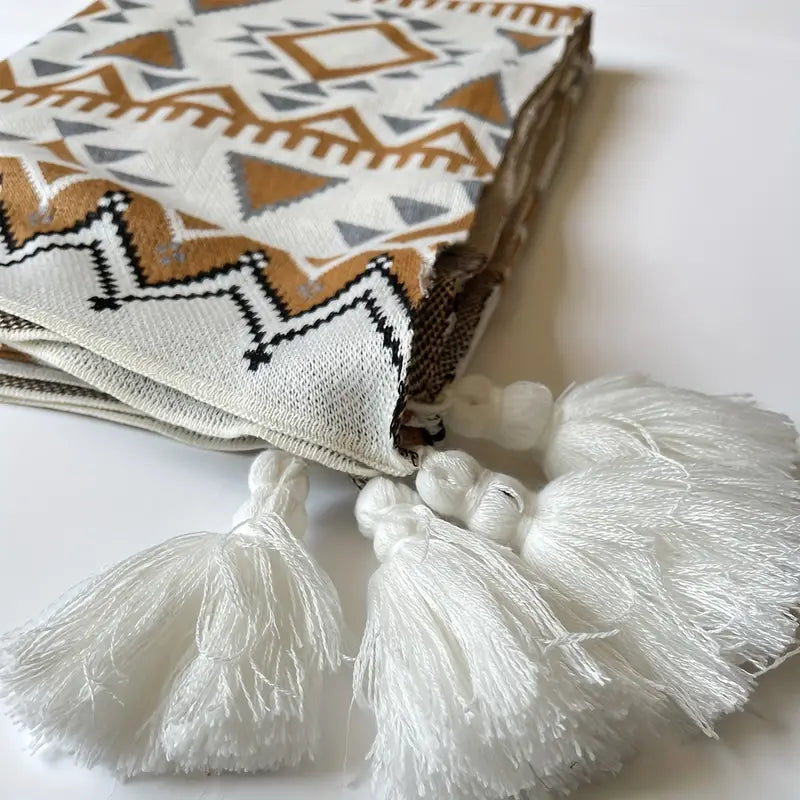 Bohemian Knitted Jacquard Tassel Throw Blanket