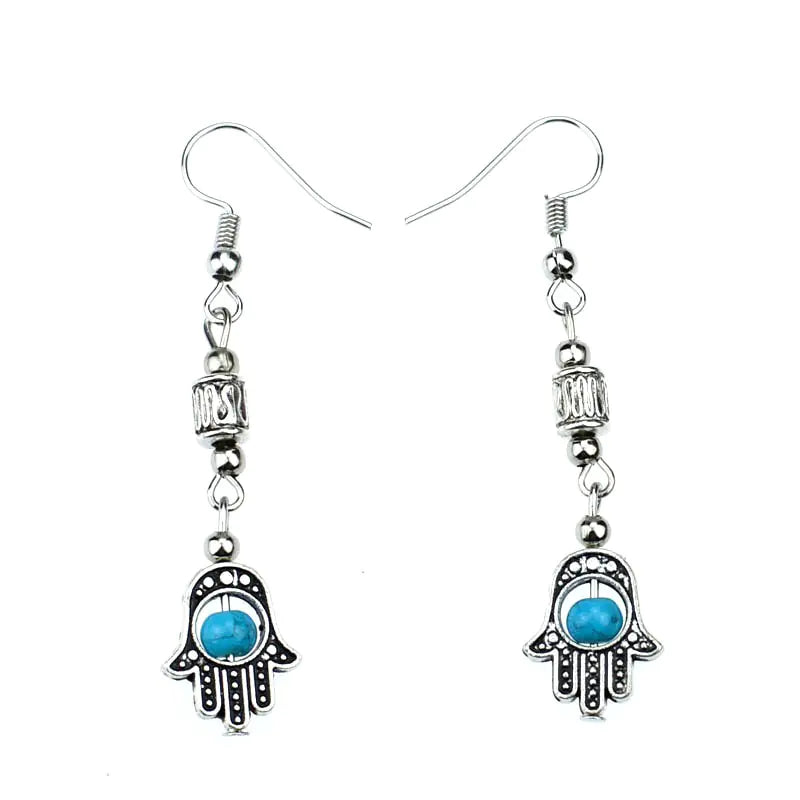 Bohemian Colorful Silver Beaded Hand Earrings