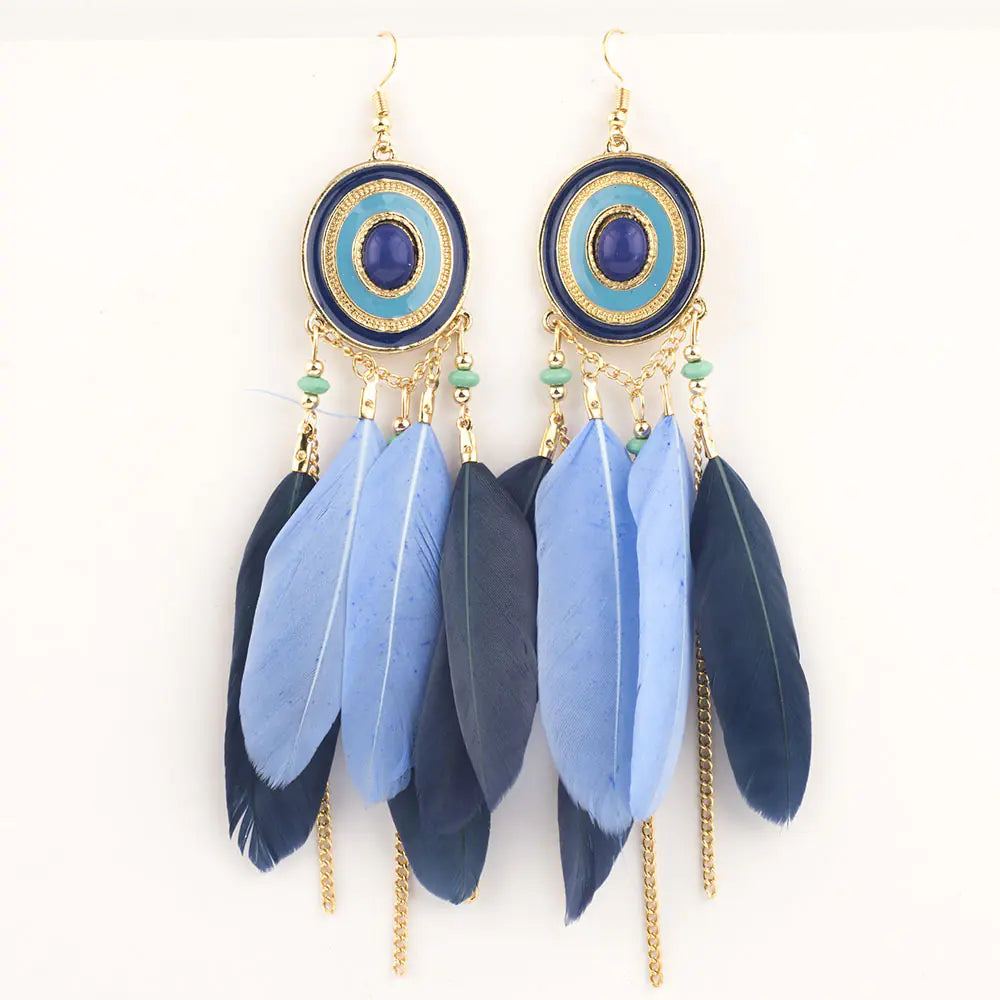 Bohemian Vintage Feather Earrings - Statement Jewelry