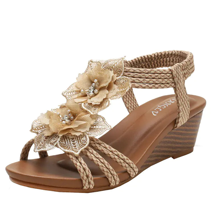 Flower Child Sandals with Woven Ankle Strap