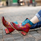Lace-Up Women's Boots, Vintage Style Leather Cowboy Boots