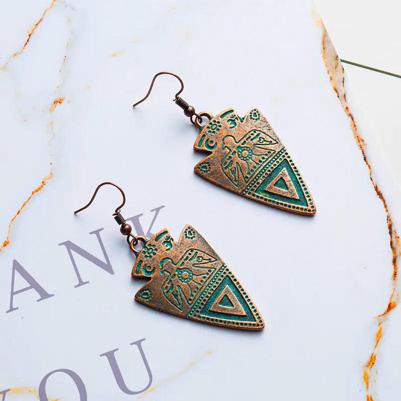 Bohemian Vintage Metal Triangle Pendant Earrings