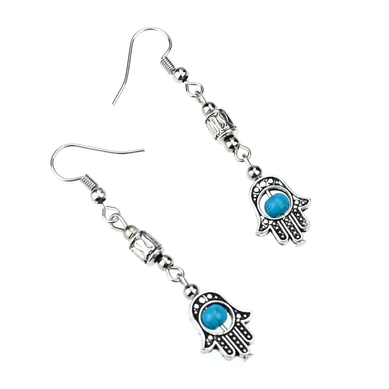Bohemian Colorful Silver Beaded Hand Earrings