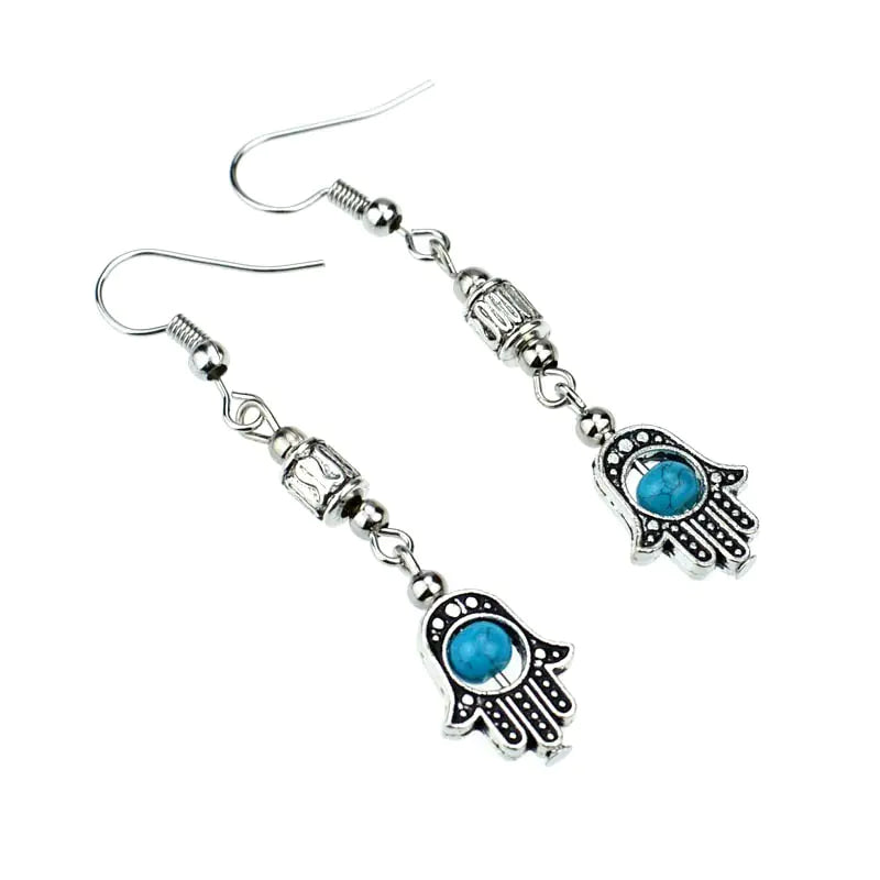 Bohemian Colorful Silver Beaded Hand Earrings