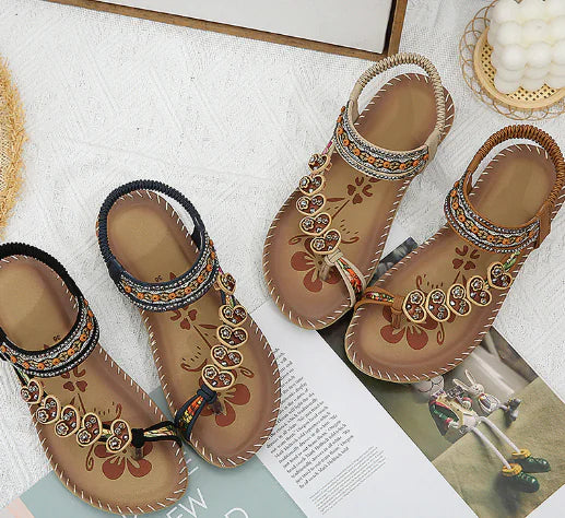 Bohemian Rhinestone Clip Toe Slippers