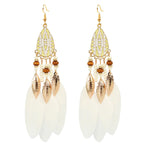 Bohemian Vintage Feather Earrings - Statement Jewelry