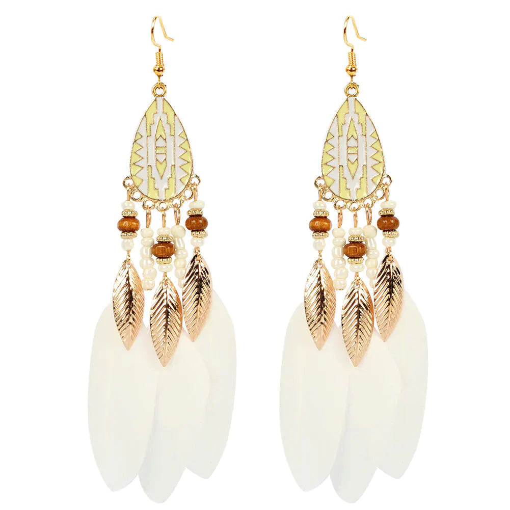 Bohemian Vintage Feather Earrings - Statement Jewelry