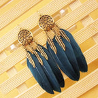 Bohemian Long Dreamcatcher Leaf Feather Earrings