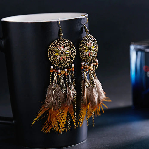 Bohemian Dreamcatcher Feather Earrings Wholesale