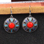 Bohemian Style Red Gemstone Pendant Earrings