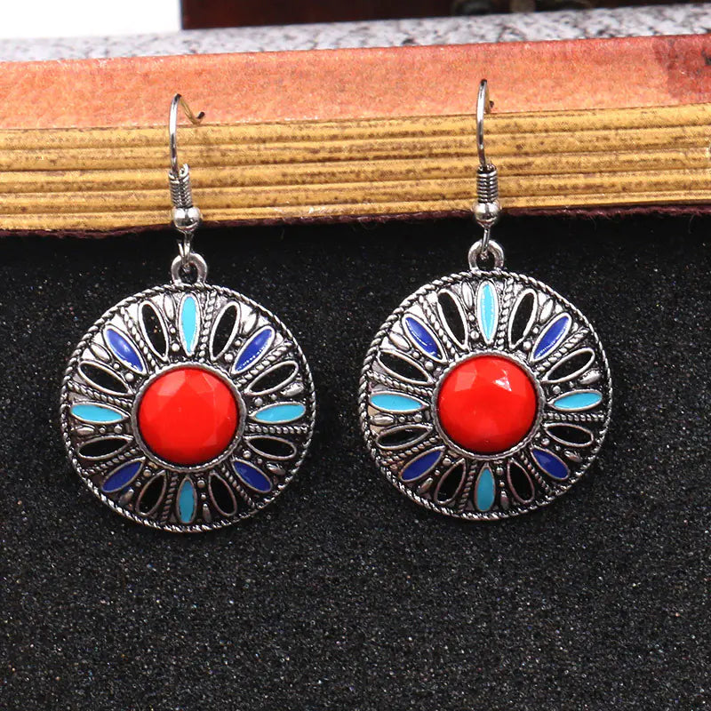Bohemian Style Red Gemstone Pendant Earrings