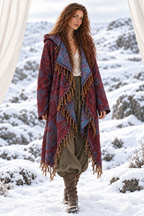 Anastasia wearing the burgundy and blue Kia cloak