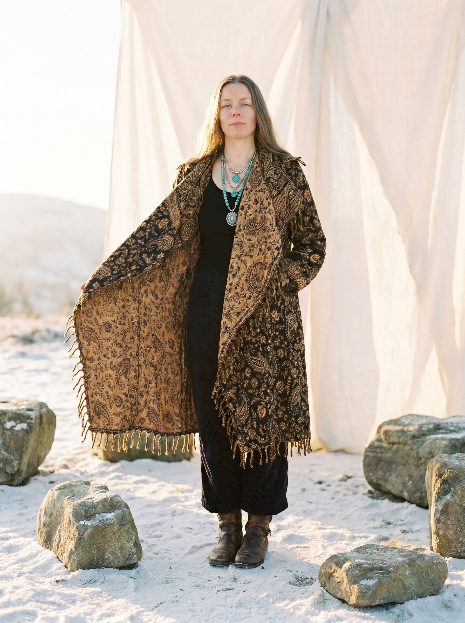 Kia Kimono Cloak - Fringed Festival Coat