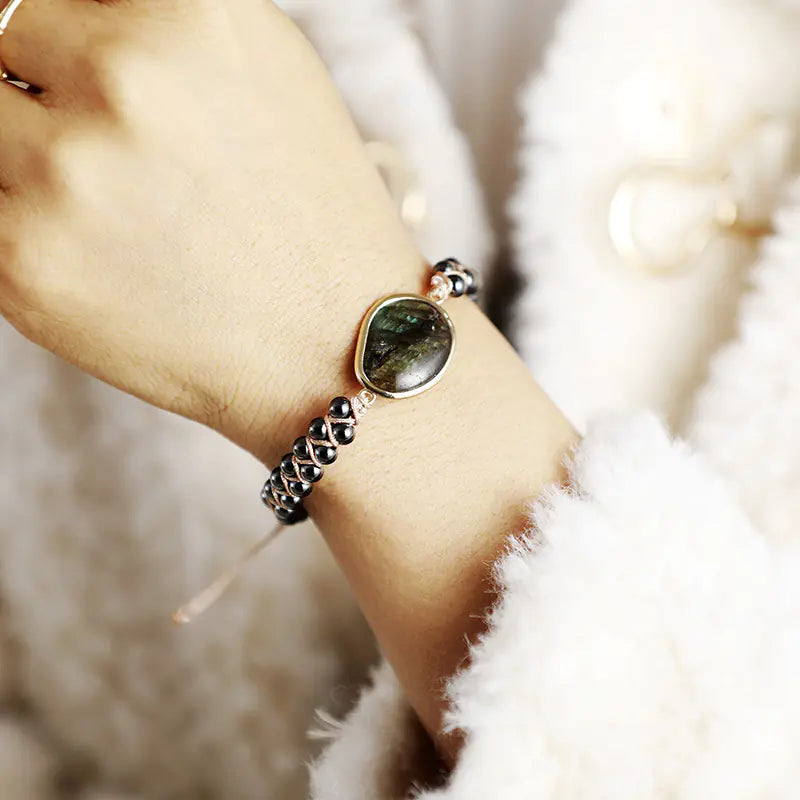 Labradorite Double Braided Bohemian Bracelet