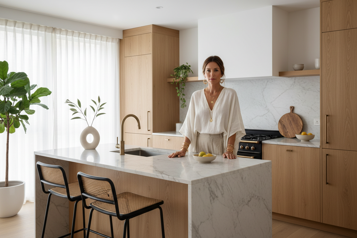 Bohemian Kitchen with Rattan Stools