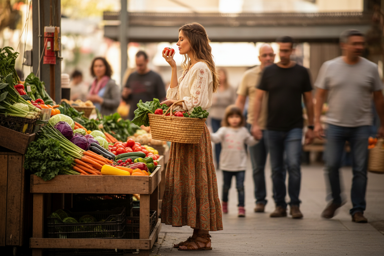 Bohemian woman at market