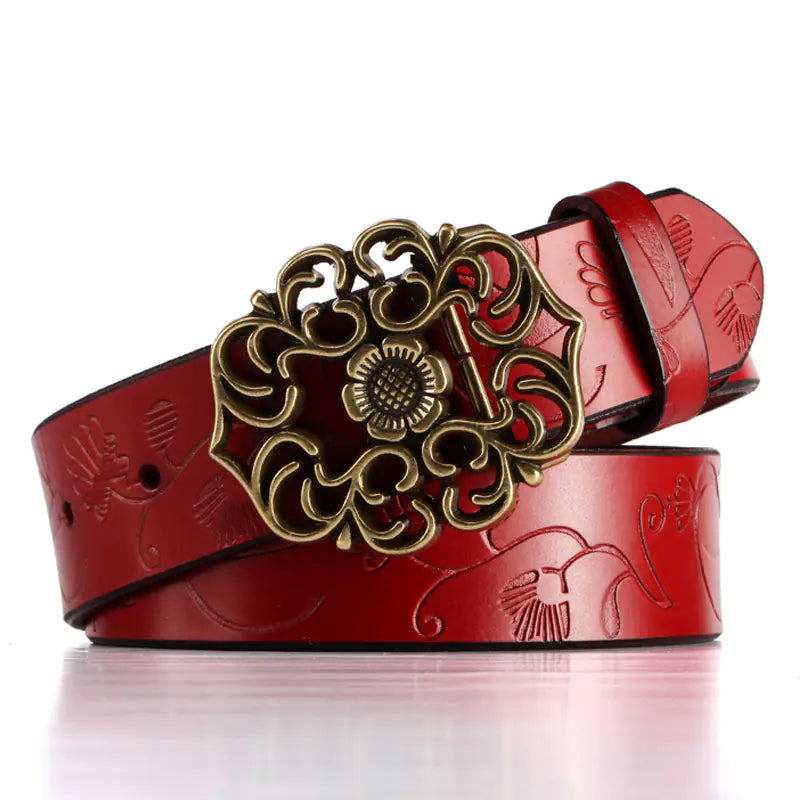 Vintage Leather Belt with Ethnic Style for Women